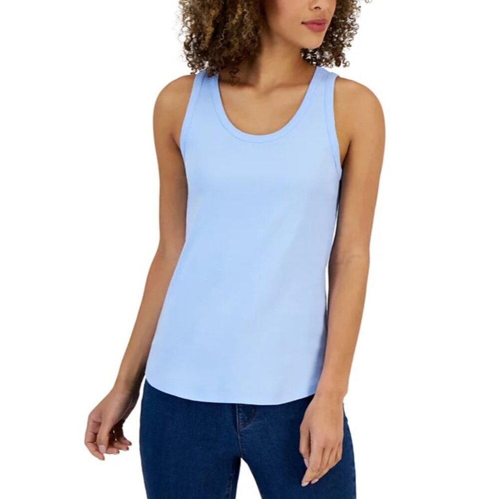 Charter Club Womens Petite PXXS Supima Cotton Scoop-Neck Tank Top in Blue 738